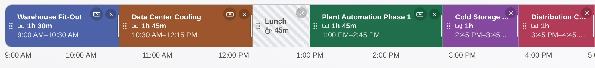 Drag the blocks across the clock. Billable time colours itself in, and every hour lands on the right project.